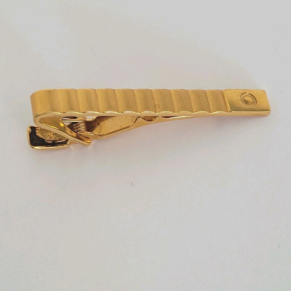 Dunhill Vintage Striped Tie Clasp‎ Clip Bar Gold Retro Geometric Fair